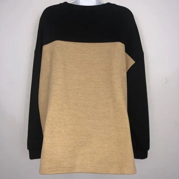 Shein Curve Sweater Womens 2XL Two Tone Black Tan Long Sleeve Pullover Crewneck - Picture 4 of 5